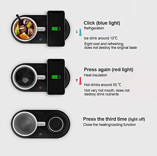 Coffee Mug Warmer, Minxue Drink Cooler With Wireless Charger For Home Office Desk Use,Warming, Cooling And Charging All In 1 #TOP6