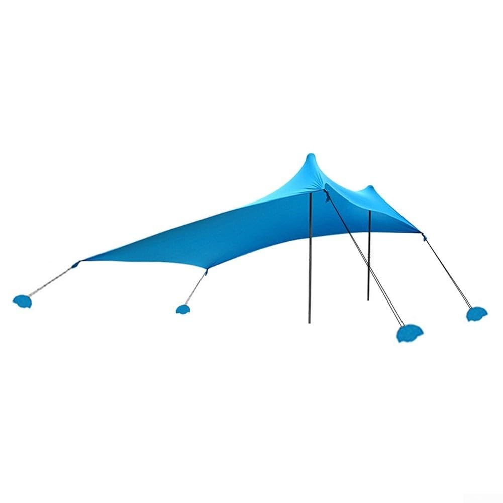 Baldacchino da spiaggia con ancoraggio a sacco di sabbia, protezione UPF 50+, spazioso 17,9 x 15,6 cm, altezza centrale, per 3-4 persone, verde blu (blu)