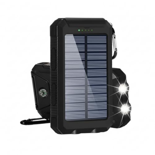 Cargador Solar para Exteriores 20000mAh - Batería Externa con Panel Solar De Alta Eficiencia, Puertos USB Dobles Y Linterna | Power Bank Impermeable con Mosquetón para Senderismo Y Viajes