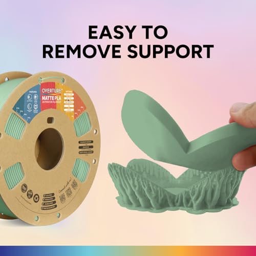 Image of OVERTURE Matte PLA 3D Printer Filament 1.75mm, Matt Surface & Low Warping Filament 1kg Spool (2.2 lbs), Accuracy + /- 0.02 mm, Fit Most FDM Printers (Matte Light Green)
