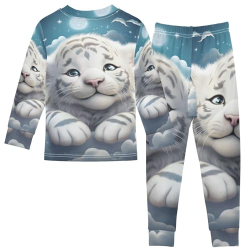 ALAZA Cute White Tiger Starry Pajama Set Pijamas Para Niños Long Sleeve Sleepwear2