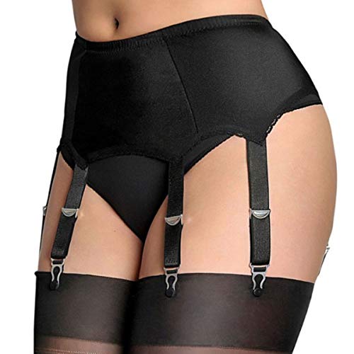 Women  s Sexy Lace Garter Belt with 6 Strap Metal Clip for Stockings Lingerie (Black, XXL)
