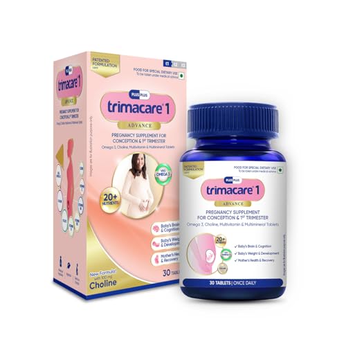 Image of TRIMACARE 1 Advance |1st Trimester | Pregnancy Multivitamin with Folic Acid, DHA & Iron | New Formula with Choline | 20+ essential nutrients | (Pack of 2) | 30 X 2 |