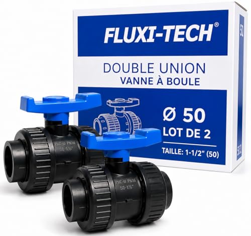 FLUXI-TECH Vanne à boule PVC Ø50mm PN16 à coller, lot de 2