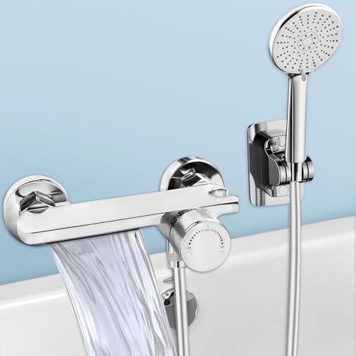Mitigeur Baignoire, robinet cascade avec douchette, Robinet Baignoire avec Douchette 5 Jets, Robinet Salle Bain Baignoire Mural avec Flexible 1,5m, Robinet de...