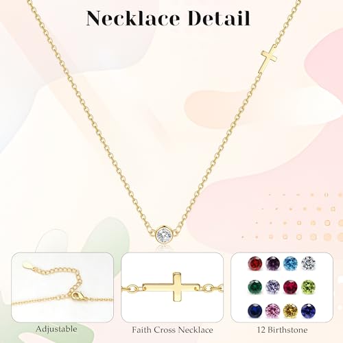 Gold Cross Necklaces for Women, 1-12 Birthstone Necklace Stocking Stuffers for Her Faith Confirmation Gifts for Teen Girls Virgin Mary Necklace Gifts for Christians Birthday Baptism Religious Jewelry4