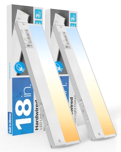 Image of Ensenior Hardwired Under Cabinet Lighting, 18 Inch 10W Cabinet Light,2Pack | Built-in 4-Level Dimmer & Switch, Premium Aluminum, Easy Link, True-color CRI 90+, 5 Colors, Moisture-Proof, FCC