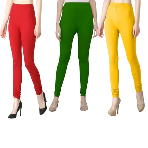 Image of Tanu Women's Cotton Leggings | Ultra-Soft, Stretchable and Comfortable | Casual Slim Fit Full Length Leggings for Women and Girls (Combo Pack of 3)