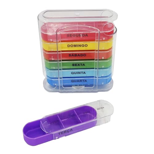 Porta Comprimidos Semanal Caixinha de Remédio Organizador de Medicamento Estojo PilBox Diário Cápsul