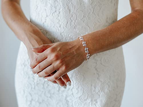 SWEETV Marquise Wedding Bracelet,Crystal Rhinestone Bridal Bracelets for Brides, Bridesmaids, Women, Rose Gold/Silver Tennis Bracelet for Wedding, Prom, Party, Jewelry Gifts3