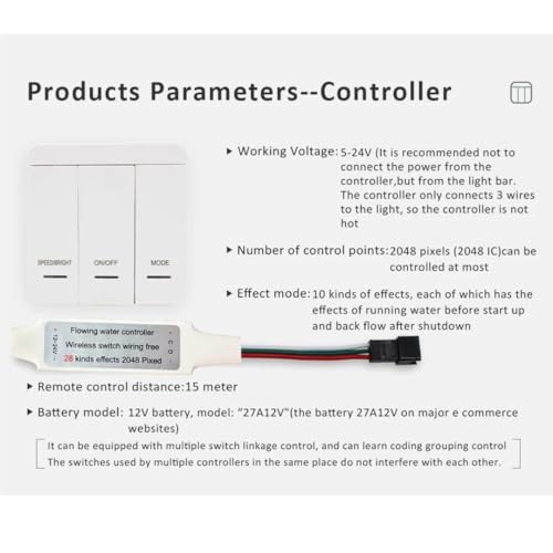 Image of Jackal Wireless Wall Switch Controller Flowing Water LED Strip Module 12-24V RF Remote Panel Speed Brightness Mode Lighting Driver Pixel IC Dream Color Lighting Kit Decor Setup