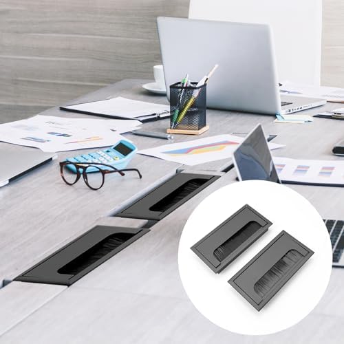 Rannb Rectangle Cable Grommet Metal Wire Hole Cover for Management of Computer Desk Wire Black 160mm x 80mm - Pack of 2