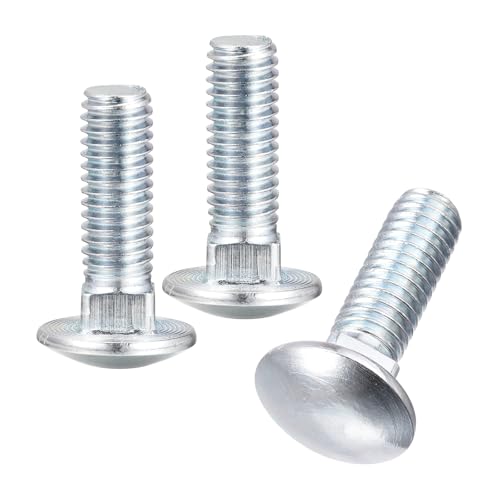 Image of uxcell 3 /8-16x1-1 /4 Carriage Bolt, 6pcs Round Head Square Neck Screws, Carbon Steel Zinc Plated, Fully Threaded, Silver
