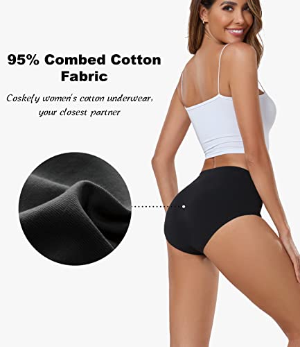 Image of coskefy Women's High Waisted Cotton Underwear Soft Breathable Panties Stretch Briefs Ladies Panties 5 Pack