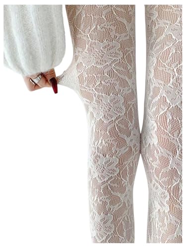 Image of RoseSeek Women's Floral Lace Fishnet Tights Kawaii Y2K See Through Stocking
