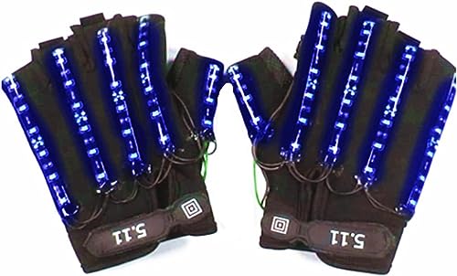 HULA Guanti luminosi da scheletro a LED per feste, guanti a led con luci da dito, blu, L
