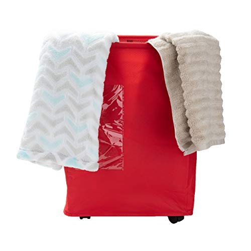 Mind Reader 65 Liter Rolling Laundry Hamper, Fabric Laundry Basket, Dirty Clothes Storage, Bathroom, Bedroom, Closet, Laundry Room, Red #TOP3