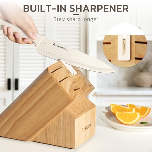 Astercook Knife Set, 15 Pieces Kitchen Knife Set with Sharpener Block, German Stainless Steel Knives with Anti-Rust Coating, Dishwasher Safe, Elegant Cream White Design, Perfect for Holiday Gifts - image 8