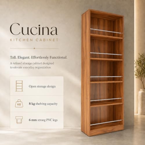 Image of Studio Kook Cucina Tall Kitchen Cabinet with Guard Rails (Amber Walnut)