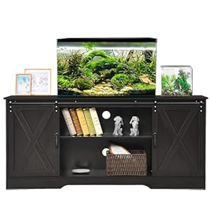 40-55 Gallon Fish Tank Stand Aquarium Stand with Accessories Storage and Sliding Barn Doors for Reptile Terrarium, 59″ L x15.7 W, 900LBS, Espresso