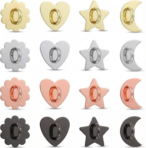 16 Pcs Metal Phone Ring Holder Adhesive DIY Charm Hooks for Cellphone Case, Heart-Shaped Finger Grip Stand Accessories (Gold/Silver/Rose Gold/Black)