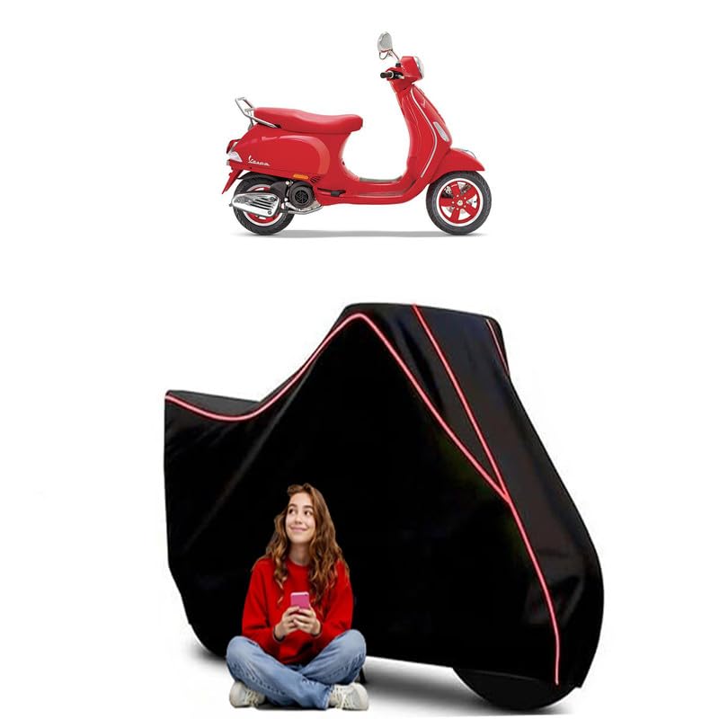 Image of RED 125 Scooty Bike Cover Water Resistant Outdoor Use Universal Fit Scooters Motorcycles Heavy Duty UV Protection Dust Rain Scratch Resistant Elastic Bottom Black Blue Piping