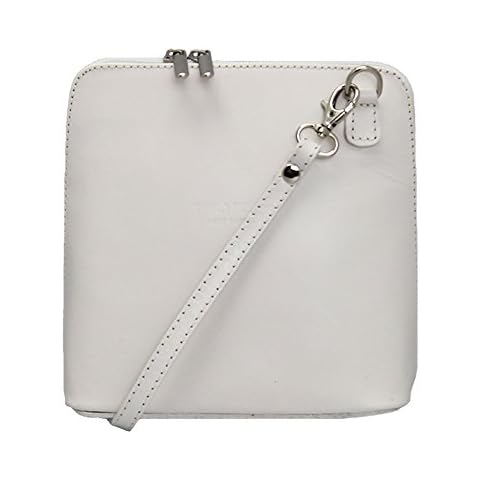 Mini Vera Pelle genuine leather crossbody handbag, including an exclusive Kudu Bags protective dust bag, Zippers running across the top and both sides, outer zip pocket (White) Cover