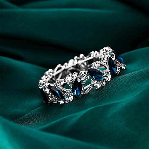 Flyonce Wedding Bridal Marquised Rhinestone Crystal Elastic Stretch Bracelets for Women4