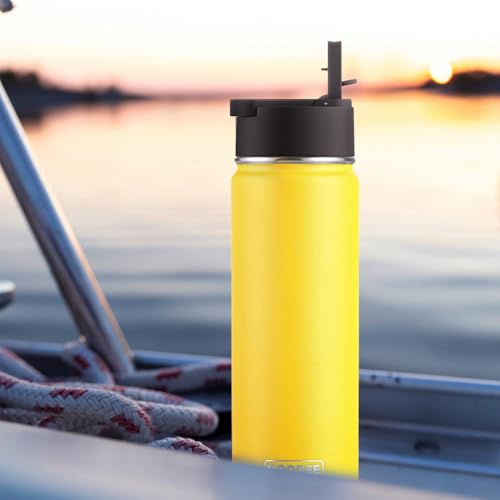 Image of koodee Water Bottle with Straw-22 oz Stainless Steel Vacuum Insulated Water Bottle for Girls Metal Sports Flask for Adult(Yellow)