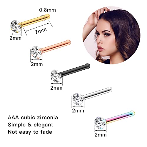 Onesing 55 Pcs 20G Nose Rings For Women Nose Rings Hoops Nose Piercing Jewelry Cz Nose Studs Screw L Shape Nose Bone Pin Stainless Steel Gold Body Piercing Jewelry #TOP2