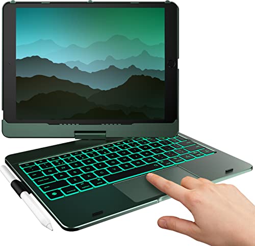 e Touch iPad 9th Generation Case with Keyboard (10.2", 2021), Multi-Touch Trackpad, 10 Color Backlight, 360° Rotatable, Thin & L