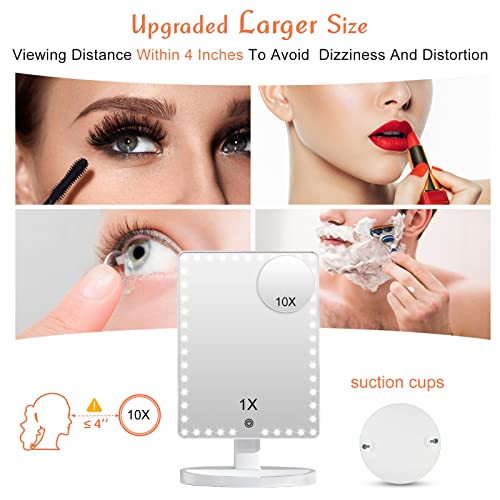 Funtouch Rechargeable Large Makeup Mirror With Lights And 10X Magnification Mirror, Lighted Makeup Vanity Mirror With 96 Led, Sensor Touch Dimmable, 360 Degree Adjustable Rotation, Light Up Mirror #TOP4