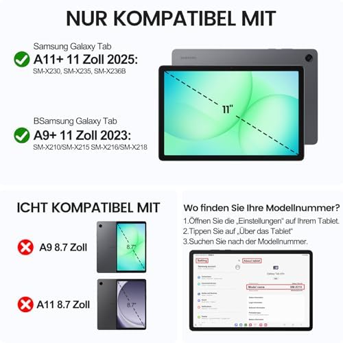 Vobafe etui na Samsung Galaxy Tab A11+ A9+ 11 cali (2025/2023), cienka lekka twarda ochronna okładka z podstawą dla Galaxy Tab A11 Plus A9 Plus, automatyczna funkcja snu/budzenia, Czarny