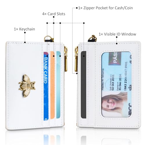 Image of SEAVILIA Card Holder Keychain Wallet for Women with ID Window RFID Coin Purse Bee Gifts Slim Minimalist Small Wallet