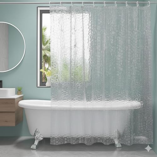 CASA-NEST Waterproof Shower Curtain 7FT (54x84 Inch) | AC Curtain for Room Divider | 3D Diamond Design | Weighted Bathroom Curtain with Rings | Privacy Protection Diamond007