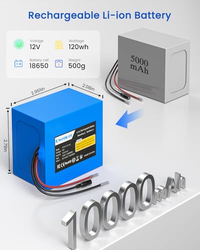 Image of 10Ah 12V Lithium Battery, 12V Battery Pack with 12.6V 2A Charger and Bare Leads Wire for 12 Volt Devices RC Car, Boat, Robot, DIY, LED Light Strip, CCTV Camera