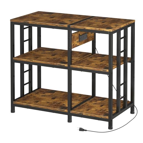 MILEFA Reinforced 40-50 Gallon Aquarium Stand with Power Outlet | Ultra-Stable 750LBS Capacity Metal Fish Tank Stand for Reptile/Aquatic Setups, 5-Tier Adjustable 37'x19' Steel Shelving System