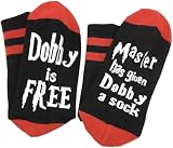 Axxnism Dobby Socks Funny Novelty Knitted Words Master Has Given Dobby A Sock Unisex Combed Cotton Crew Socks Red