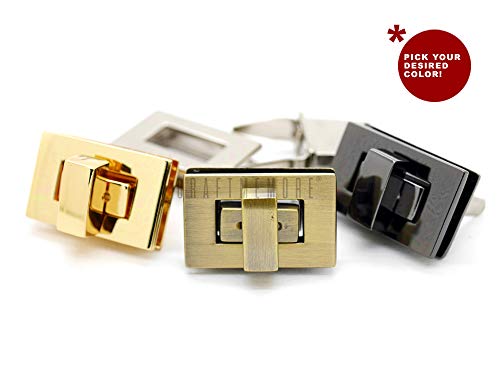 Craftmemore 2Sets 1-1/8" Rectangle Turn Lock Clasp Purse Closure Twist Lock Leathercraft Accessory Purse Lock (Gold) #TOP4