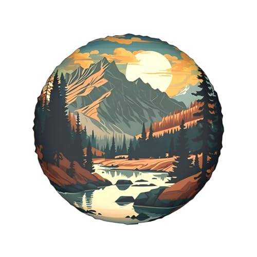 Image of River Mountains at Night Spare Tire Cover Weatherproof Universal Wheel Protectors Camper Tire Covers for Rv Trailer SUV, Truck Travel Trailer Accessories (16 inch)