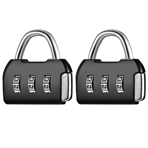 Emsiok 2 Pcs Mini Cadenas à Combinaison 3 Chiffres, Serrures Bagages Petit Code Valise pour Casier Sport Sac a Doc Voyage College, Noir Cover