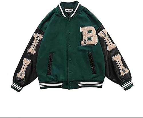 Veste bomber varsity pour homme en coton vert taille L style streetwear