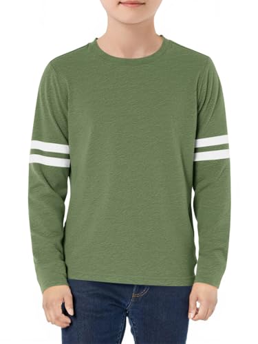 Image of Haloumoning Boys Long Sleeve Shirts Kids Crewneck T Shirts Casual Striped Tops Tees 5-14 Years