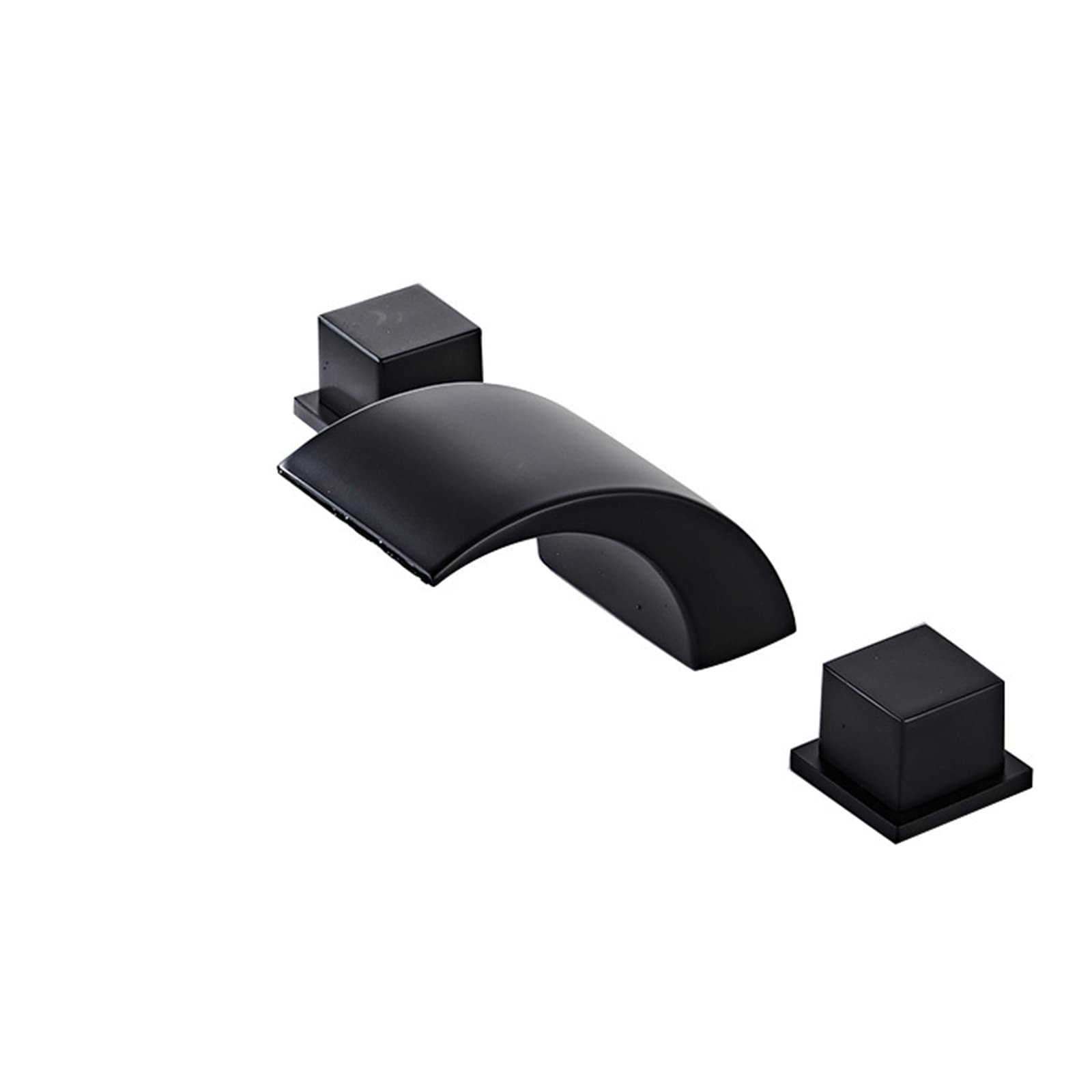 SOHNVWTGD Black Waterfall Bathroom Sink Taps 3 Hole Flat Spout Basin Mixer Tap with Splashproof Design
