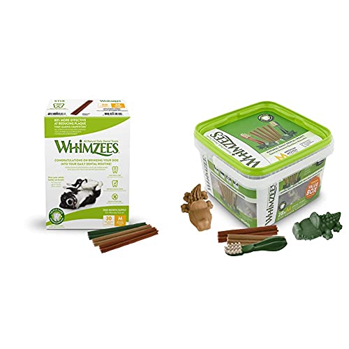 WHIMZEES Stix, natürliche, getreidefreie Zahnpflegesnacks (30 Stück), Größe M & Gemischte Vielfaltsbox, natürliche, getreidefreie Zahnpflegesnacks, Kaustangen für mittelgroße Hunde, 28 Stück Cover