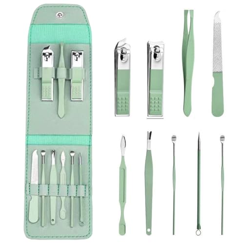 LACHT Kit Manucure 9 Pièces – Ensemble Professionnel Pour Ongles - Set Pedicure, Trousse De Voyage – Vert,Ensemble De Manucure En Acier Inoxydable.