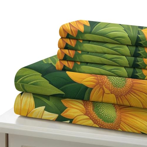 Housse de couette 260x220 respirante anti-transpiration parure de lit tournesol microfibre douce - 6