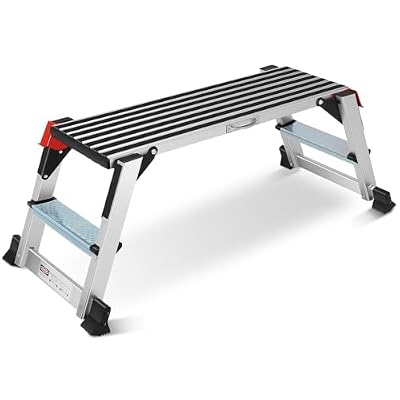 Work Platform, Aluminum Step Stool Folding Step Ladder Portable Work Bench Drywall Stool Ladder with Non-Slip Mat Capacity 660 LBS Heavy Duty