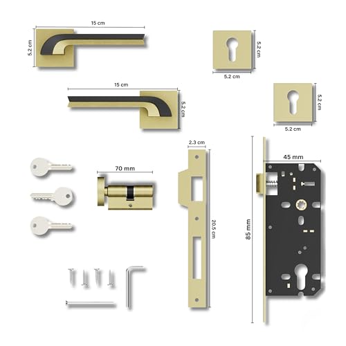 Image of GLOXY Security Door Locks for Main Door, Door Lock for Bedroom, Mortise Door Lock Set, Handle Set with 3 Brass Key for Kitchen, Balcony | Antique & Black (2 Years Warranty, Pack of 1)