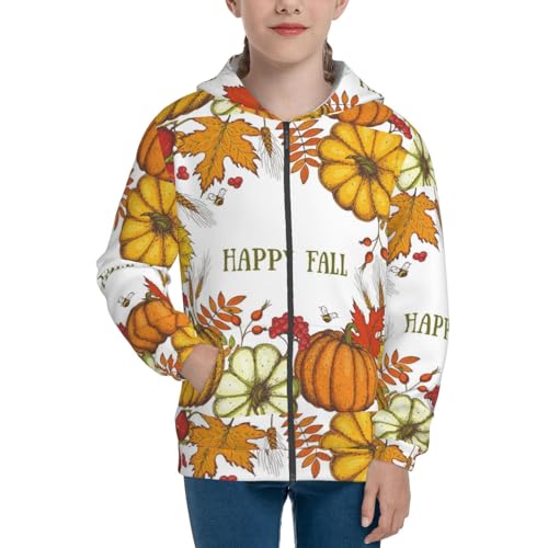 Happy Fall Pumpkin Autumn Sunflower Kids Pullover Hoodies Boys Zip Up Sweatshirts Girls Athletic Clothes with Pocket3